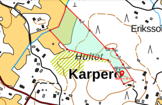 <b>Korsholm, Karper, tomt</b><br />
4,349 ha, byggrtt fr egnahemshu, skog och ker<br />
